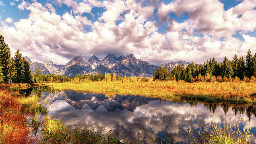The Grand Tetons Range Reflection Photograph by Lena Owens - OLena Art Vibrant Palette Knife and Graphic Design