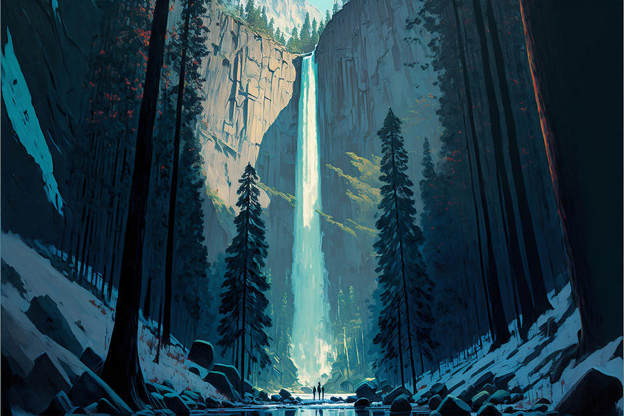 The Grandeur of Yosemite Falls Painting by Kai Saarto