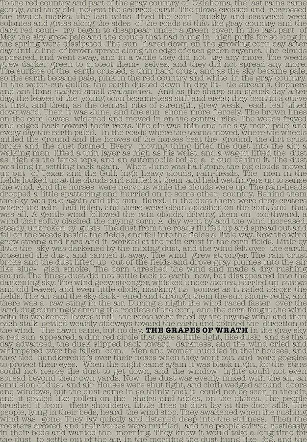 The Grapes of Wrath by John Steinbeck Minimalist Typewriter Text Excerpt on Parchment Mixed