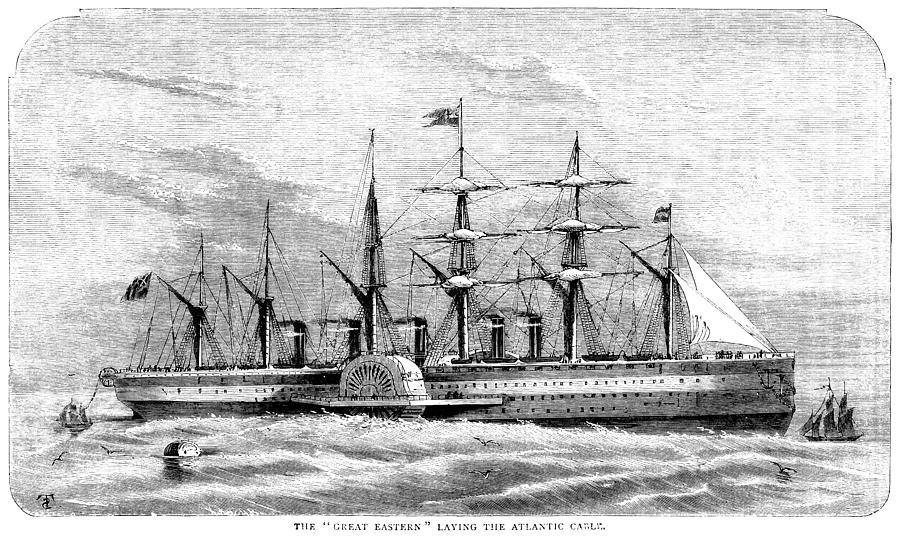 The Great Eastern steamship laying the Atlantic Cable Drawing by Whitemay