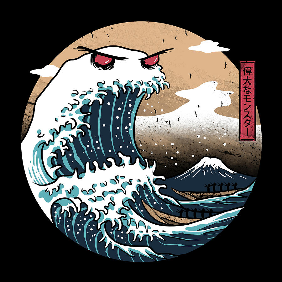 The Great Wave Digital Art - The Great Monster of Kanagawa by Vincent Trinidad