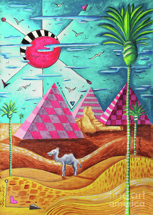 Camel Painting - The Great Pyramids of Giza Egypt Art by MeganAroon, Original Painting, Stickers, Prints by Megan Aroon