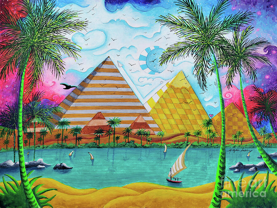 Desert Painting - The Great Pyramids of Giza Egypt Nile PoP Art by MeganAroon Original Painting Stickers and More by Megan Aroon