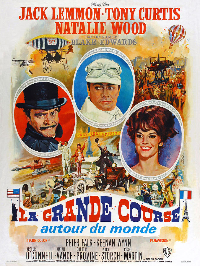 Jack Lemmon Mixed Media - The Great Race, 1965 - art by Jean Mascii by Movie World Posters