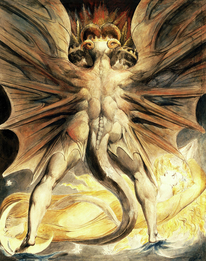 William Blake Painting - The Great Red Dragon and the Woman clothed with the Sun, 1805 by William Blake