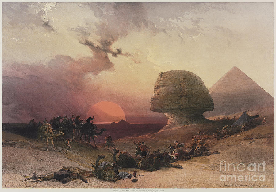 The Great Sphinx, Pyramids of Gezeeh 1849 q1 Painting by Historic illustrations