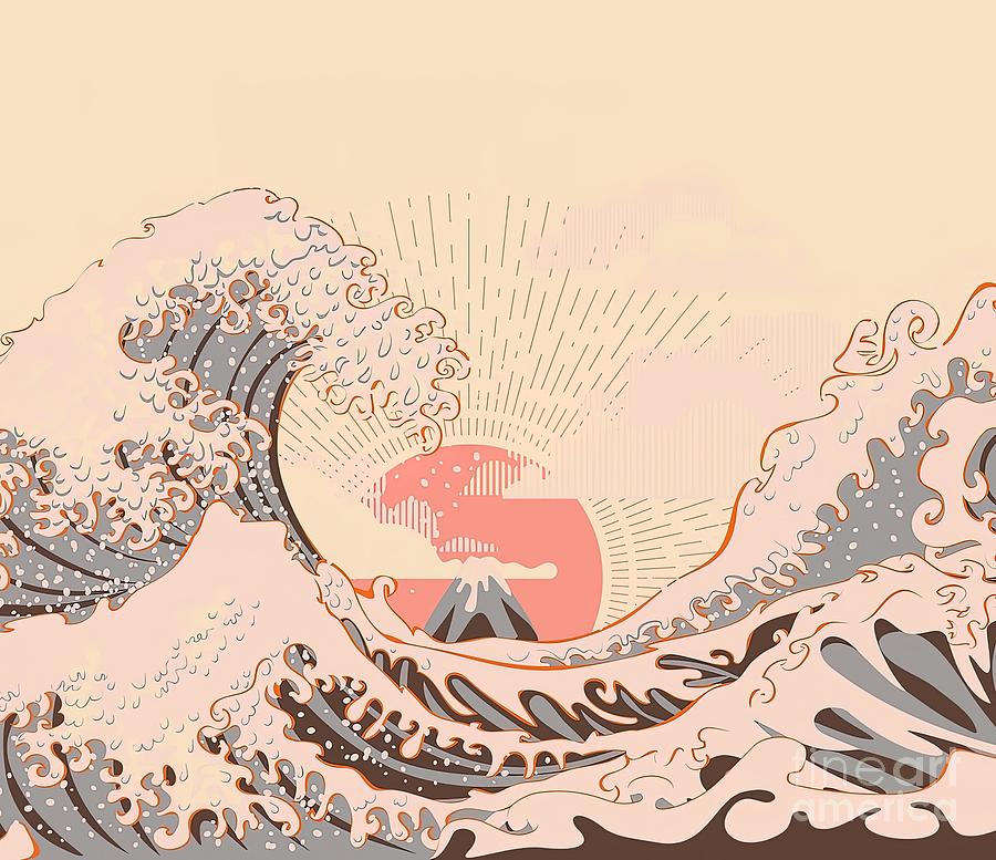 The great wave off kanagawa at sunrise Painting by Bailey Watson - Pixels