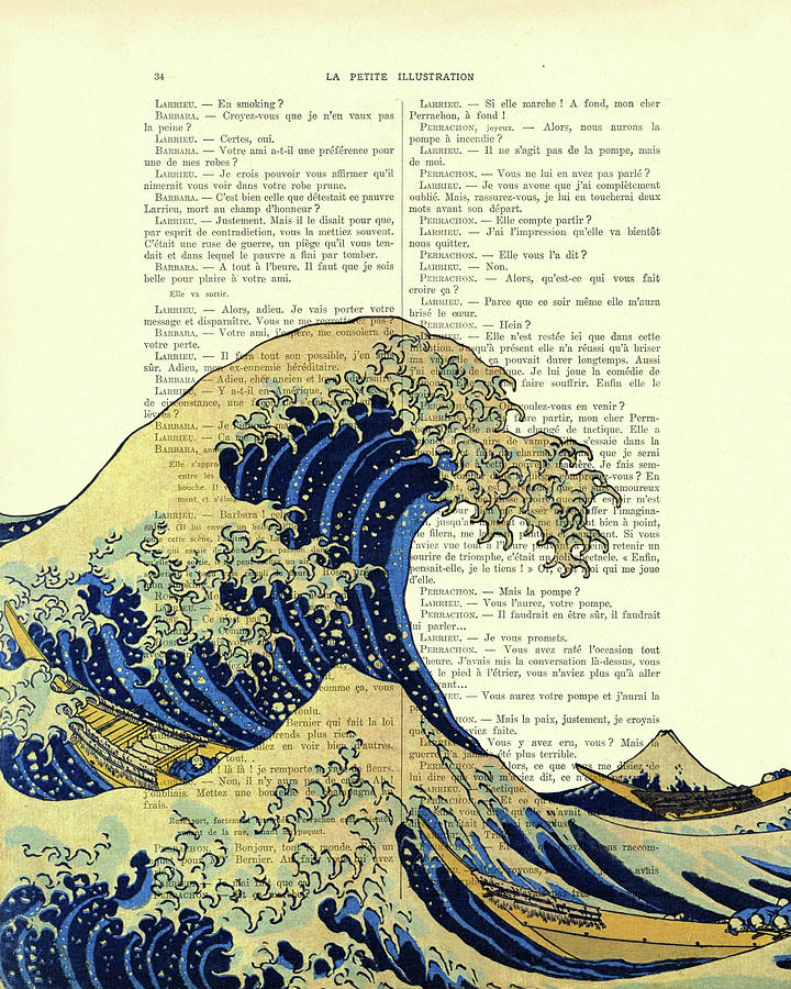 Hokusai Mixed Media - The great wave off Kanagawa book page art print by Madame Memento