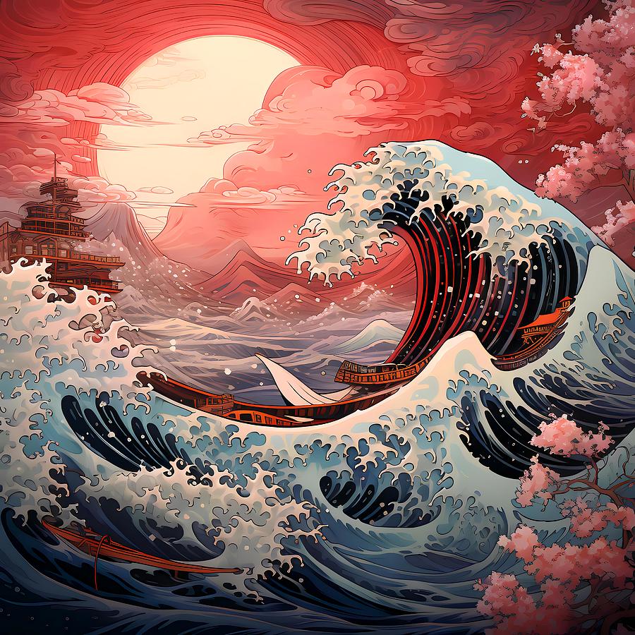 The Great Wave Off Kanagawa, Painting, In The Style Of Fantasy ...