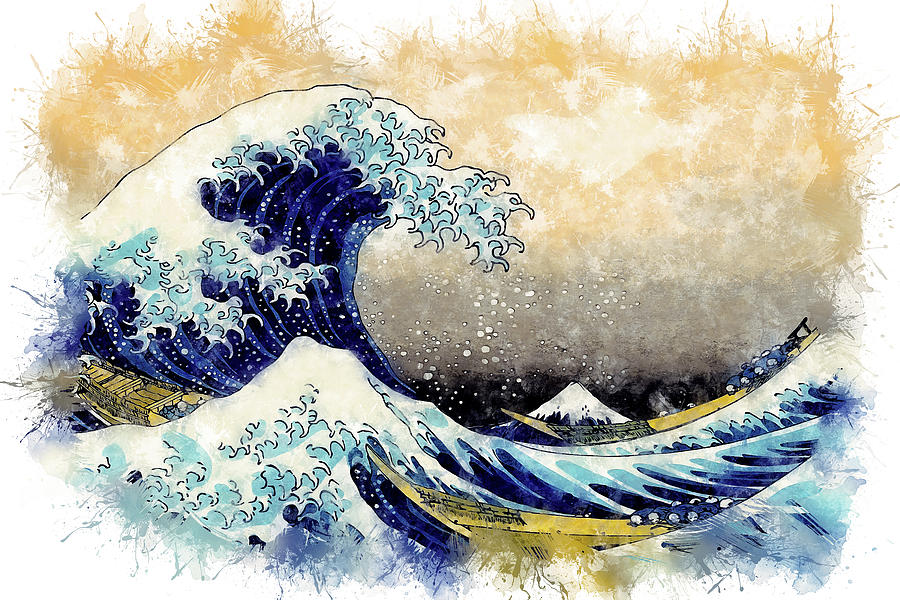 The Great Wave Off Kanagawa Watercolor Fan Art Historic Japanese ...