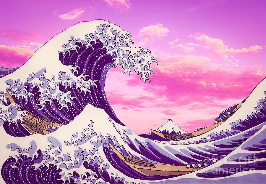 The Great Wave with Pink Clouds Painting by King Colin | Fine Art America