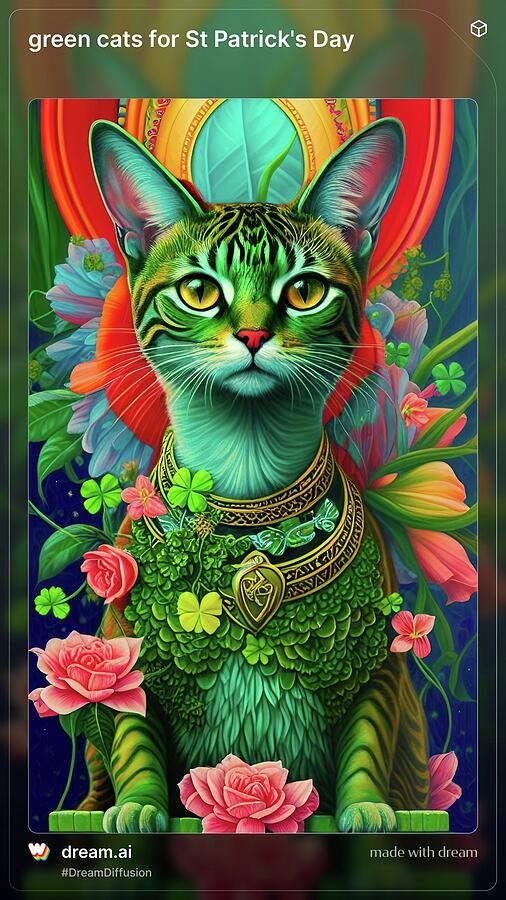 THE Green Cat For St. Pats Digital Art by Denise F Fulmer