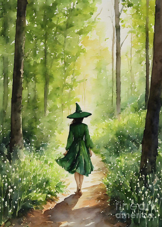 Tree Painting - The Green Witch in Spring by Lyra OBrien