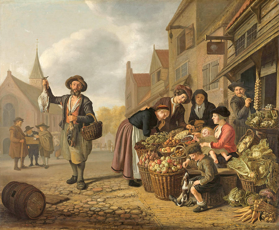 The greengrocer at the sign of De Buyscool Painting by Jan Victors