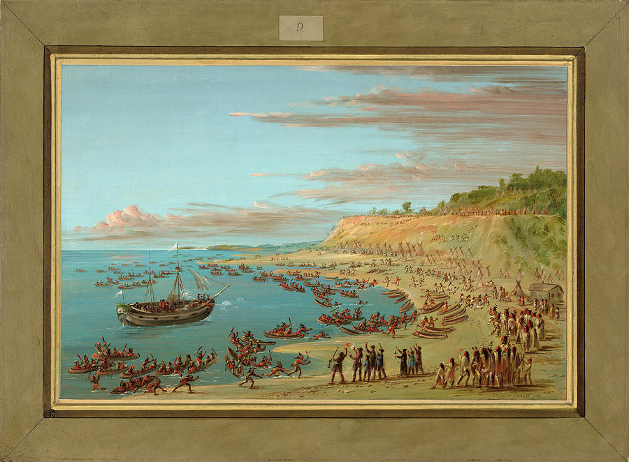The Griffin Entering the Harbor at Mackinaw. August 27, 1679 Painting by George Catlin