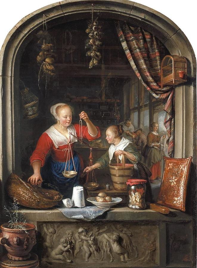 The Grocers Shop  Painting by Gerrit Dou