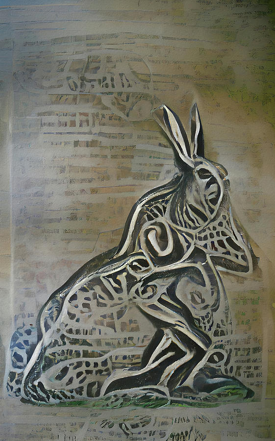 Spring Digital Art -  The Grumpy Hare by Pamela Cooper