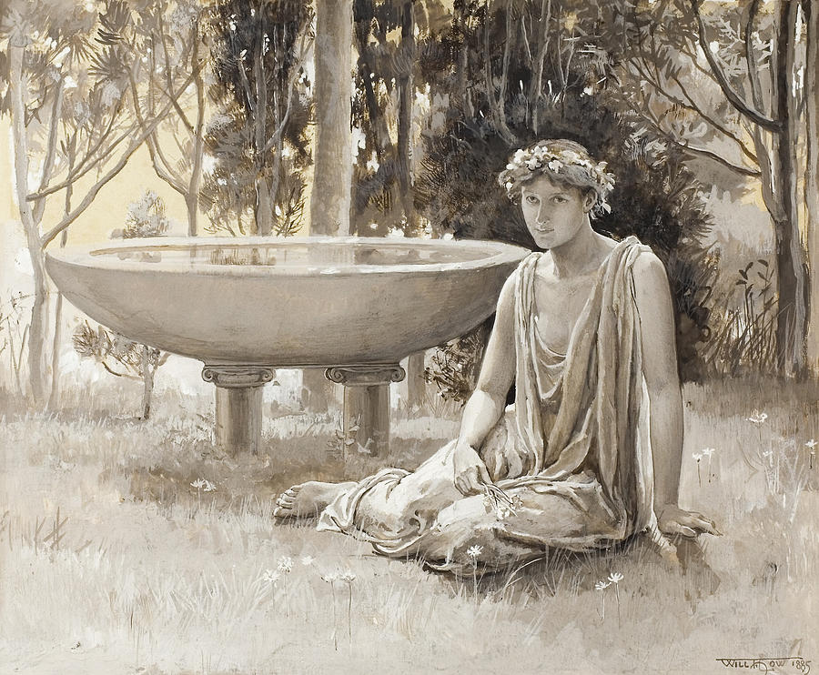 The Guarded Nymph Near-Smiling on the Green Drawing by Will Hicock Low