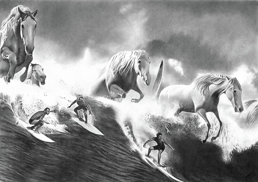 Horse Drawing - The Guinness Surfer by JPW Artist