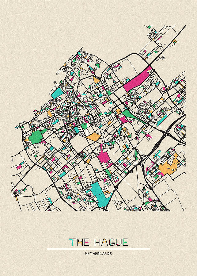 Memento Movie Drawing - The Hague, Netherlands City Map by Inspirowl Design