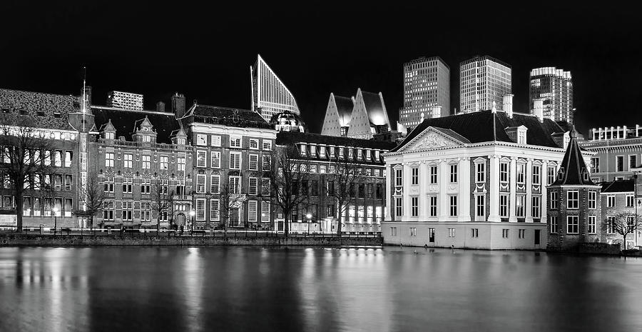 Architecture Photograph - The Hague Skyline and Mauritshuis at Night by Barry O Carroll