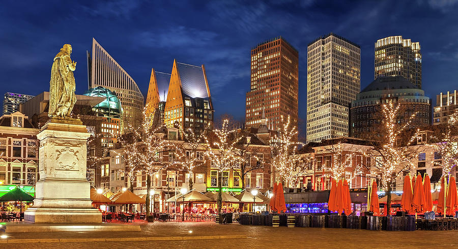 Architecture Photograph - The Hague Skyline from the Plein by Barry O Carroll