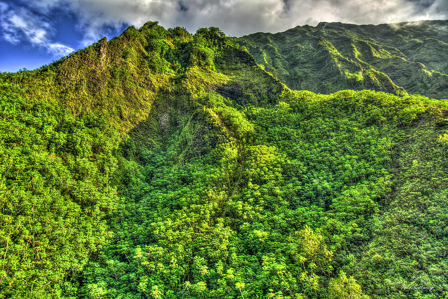 Oahu Hawaii Stairway To Heaven The Haiku Stairs Seascape Landscape Art Photograph by Reid Callaway