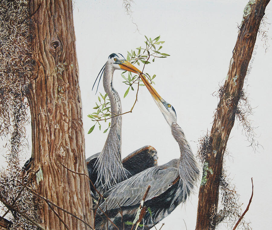 Bird Painting - The Handoff by Heather E Harman
