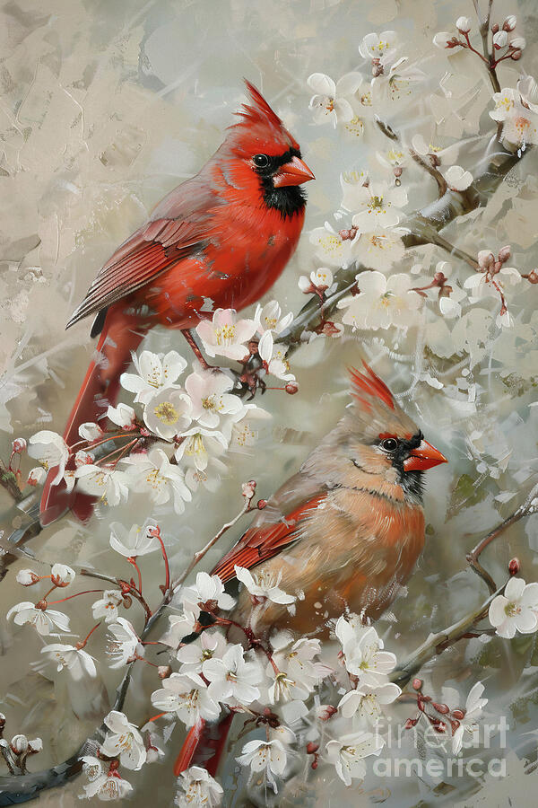 Cardinal Painting - The Handsome Cardinal Couple by Tina LeCour