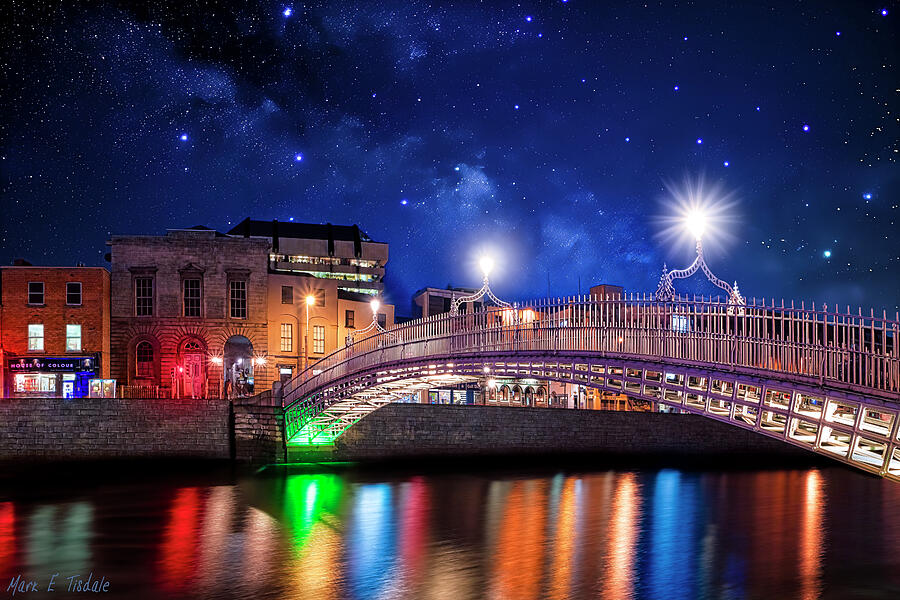 Bridge Photograph - The HaPenny Bridge on a Winter Night in Dublin by Mark E Tisdale