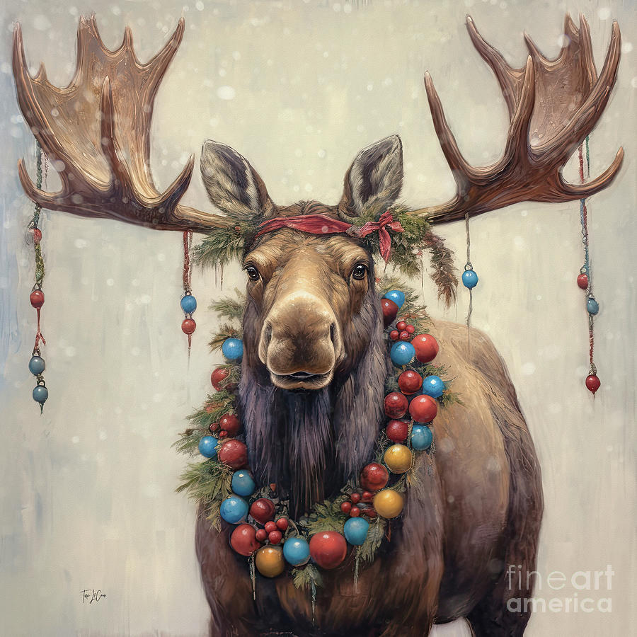 The Happy Christmas Moose Painting by Tina LeCour