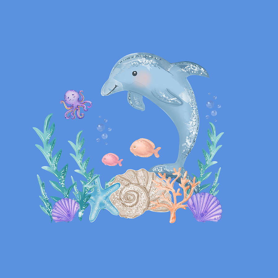 The Happy Dolphin In The Magical Coral Reef Mixed Media by Johanna Hurmerinta