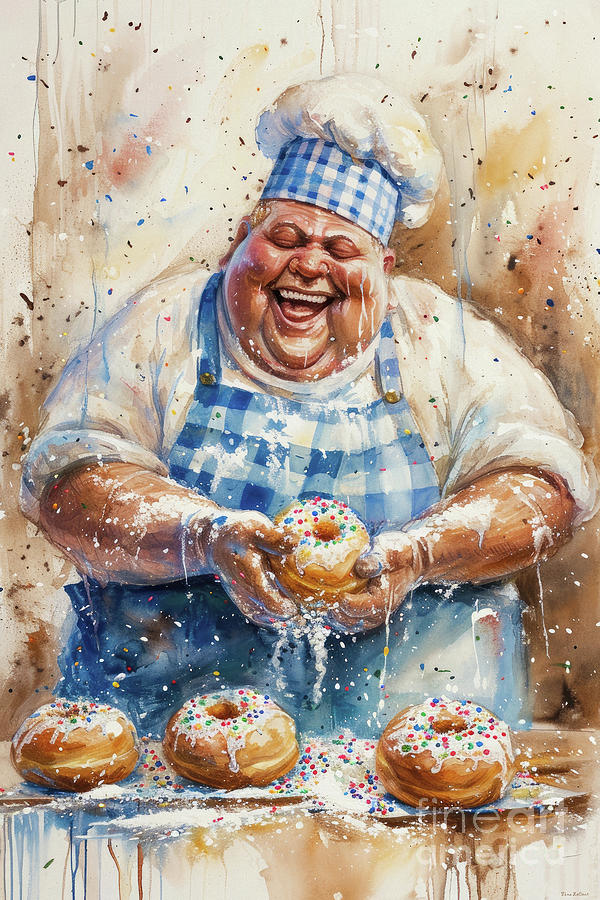 Donut Painting - The Happy Donut Maker by Tina LeCour