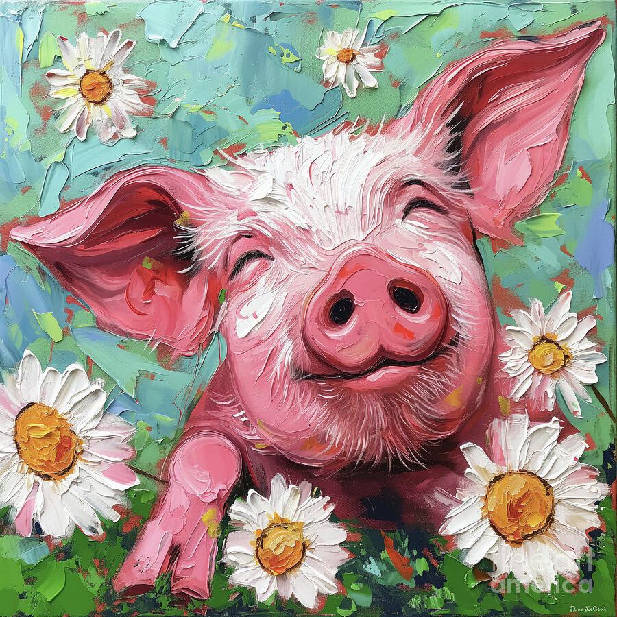 The Happy Pig Painting by Tina LeCour