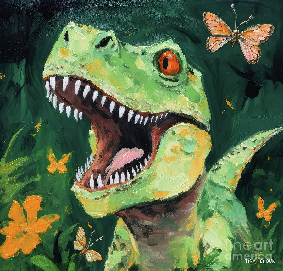 Jurassic Park Painting - The Happy T-Rex by Tina LeCour