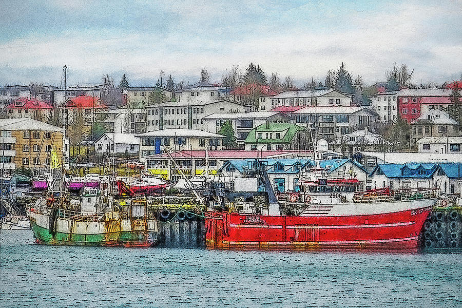 The Harbour of Hafnarfjordur, Iceland Digital Art by Frans Blok