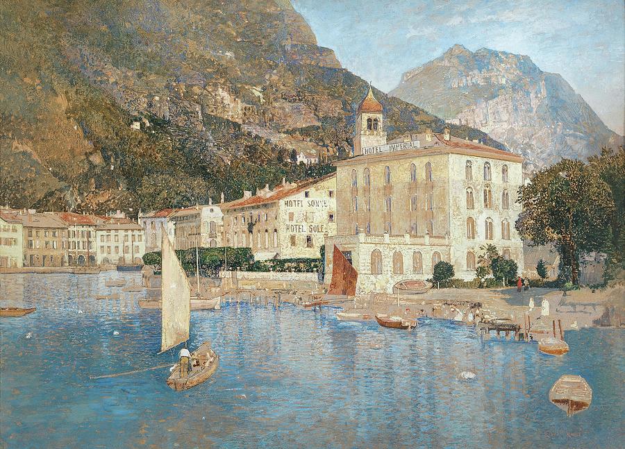  The Harbour of Riva on Lake Garda, c. 1912 Painting by MotionAge Designs