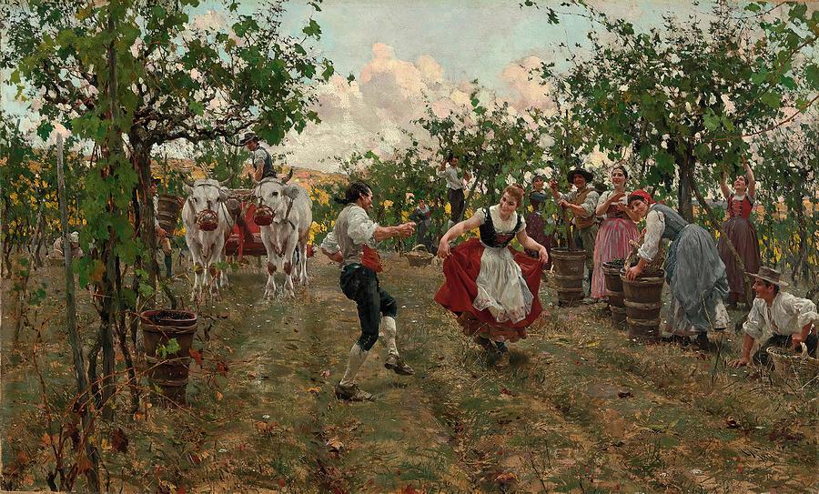 Camille Pissarro Drawing - The Harvest Dance  art by Raffaello Sorbi Italian