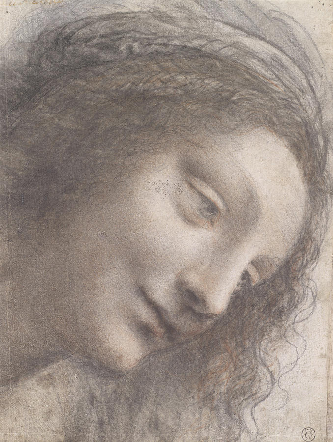 Leonardo Da Vinci Drawing - The Head of the Virgin in Three-Quarter View Facing Right, 1510-1513 by Leonardo da Vinci