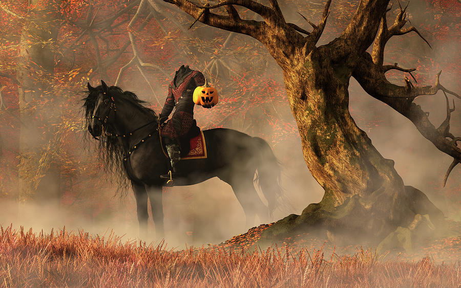 Sleepy Hollow Digital Art - The Headless Horseman at Andres Tree by Daniel Eskridge