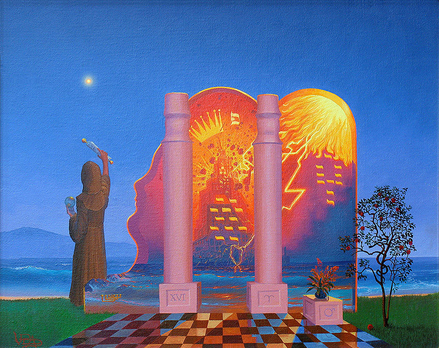 Surrealism Painting - The Hermit And The Tower Of The Reconstruction Of Babylon One Of Three In The Transformation Suite   by Loren Adams