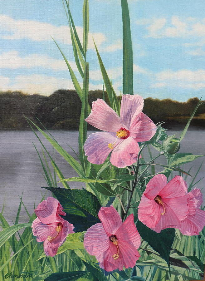 Flower Painting - The Hibiscus on Twilight Lake, Bayhead, NJ by Barbara Barber