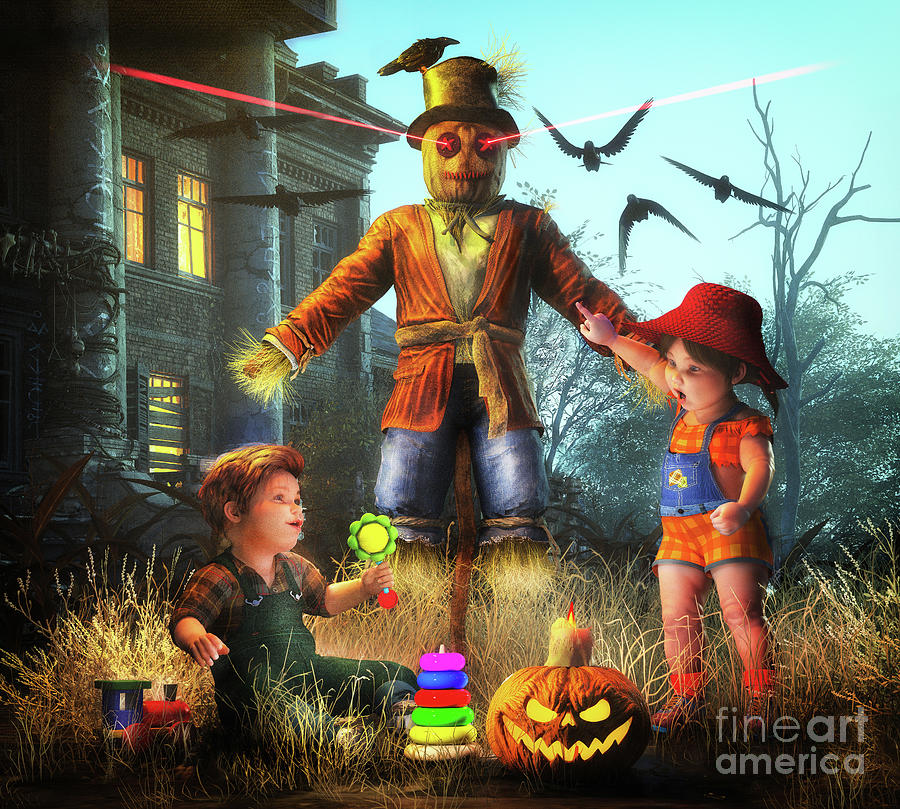 The Hidden Possessed Scarecrow on Halloween - Fantasy digital art Digital Art by Stephan Grixti