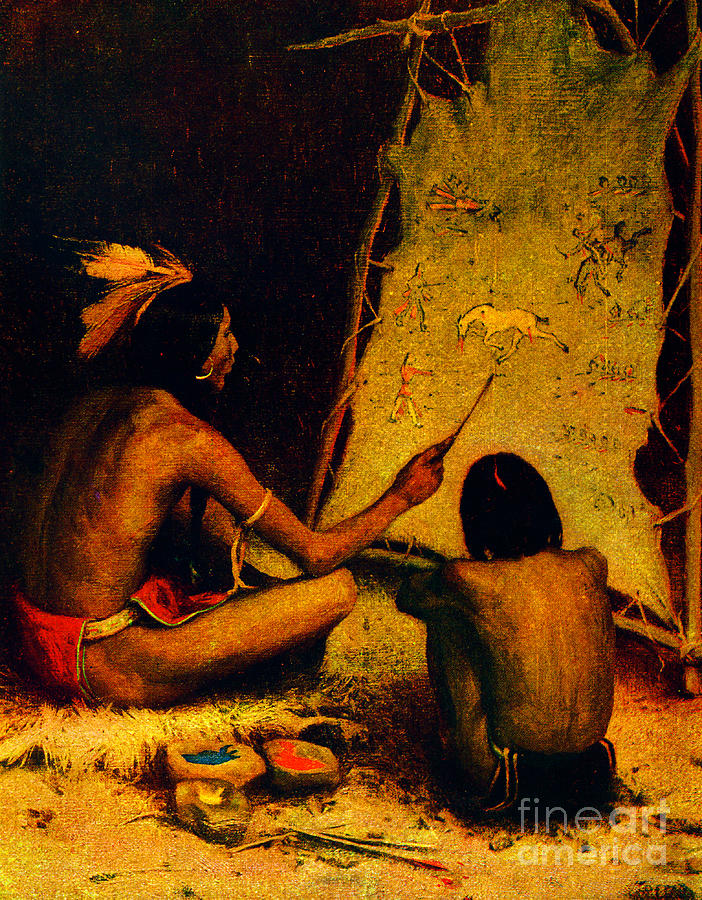 The Historian Native American Indian Pictograph Art Painting by Peter Ogden