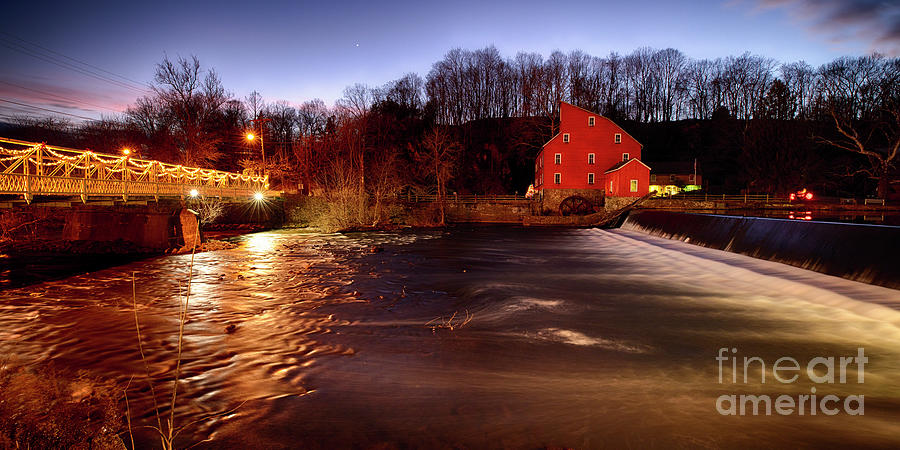 The Historic Red Mill and Clinton Bridge at Night Photograph by George Oze