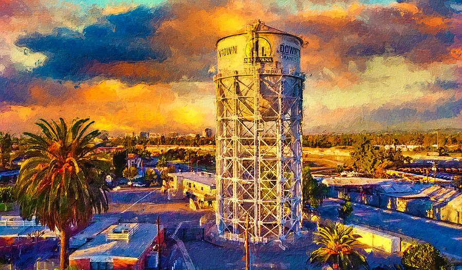 The Historic Santa Ana Water Tower at sunset  Digital Art by Nicko Prints