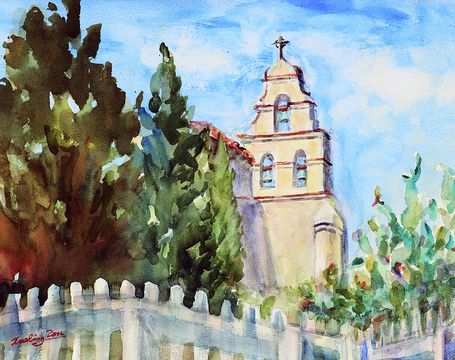 The Historic Spanish Mission San Juan Bautista II California Painting by Xueling Zou