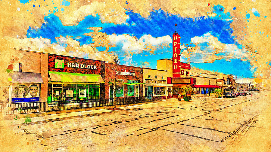 The historic Uptown Theatre in downtown Grand Prairie, Texas - digital painting Digital Art by Nicko Prints