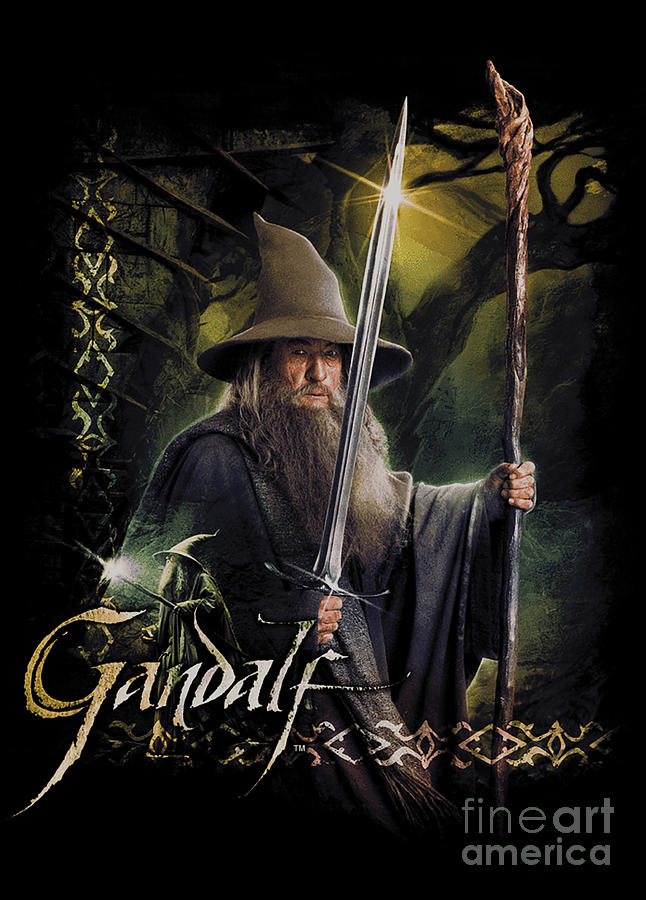 Halloween Digital Art - The Hobbit Lotr Sword And Staff Gandalf The Grey by Rose Wick