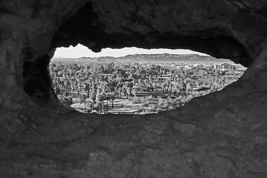 The Hole-In-a-Rock Popago Park Phoenix Arizona Black and White Photograph by Toby McGuire